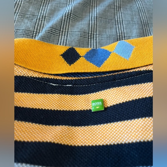 Hugo Boss Polo Shirt - Large - Orange & Blue stripes - GUC - Picture 6 of 7